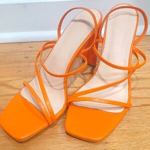 HEELS ORANGE SANDALS SUMMER PUMPS HEELED SANDALS  SIZE 41